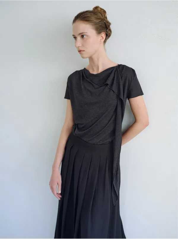 SHEER TIE NECK T-SHIRTS_CHARCOAL_OF2C2XTS02CHL