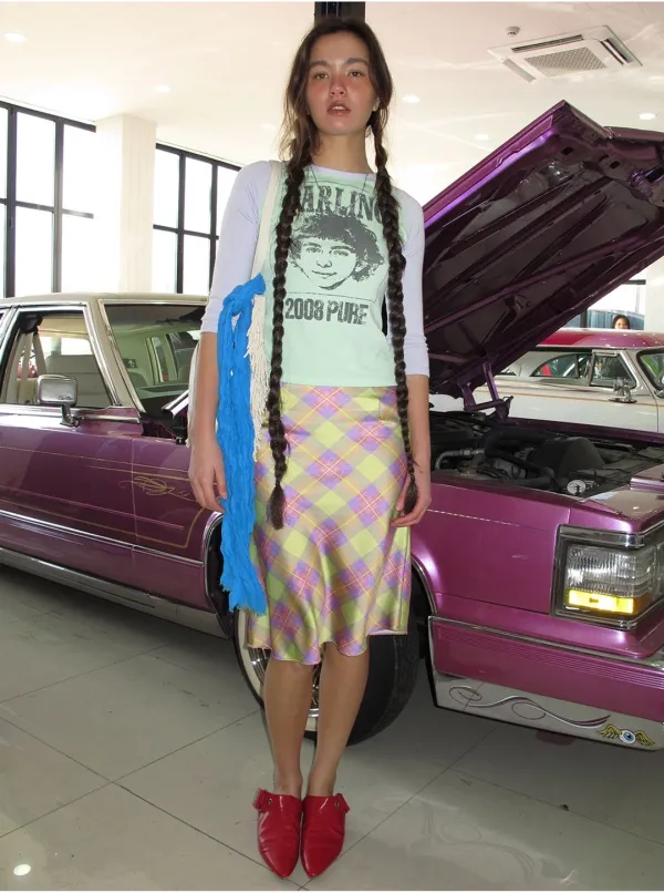 TARTAN CHECK MIDI SKIRT_PINK