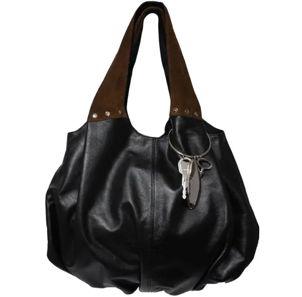 Fleur Hobo Bag Set — Suede Brown ( Oval Metal Keyring Included )