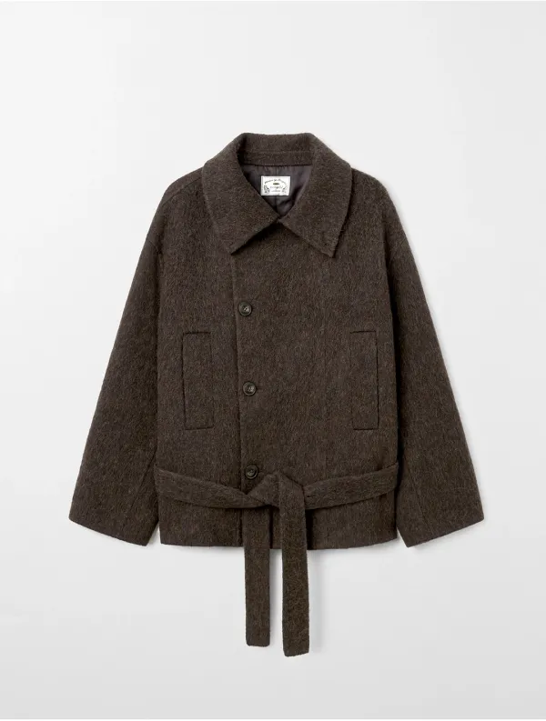 울 알파카 핸드메이드 벨티드 숏 코트 브라운 MDCT020BROWN