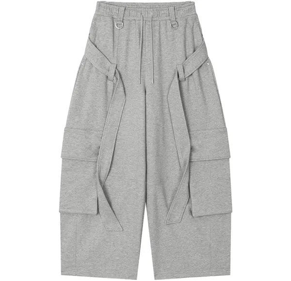 Utility Belted Cargo Sweat Pants [ Melange Gray ]