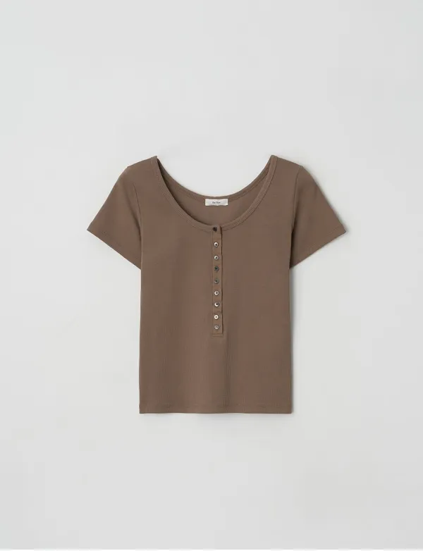 U-Neck Button T-Shirt(Beige)