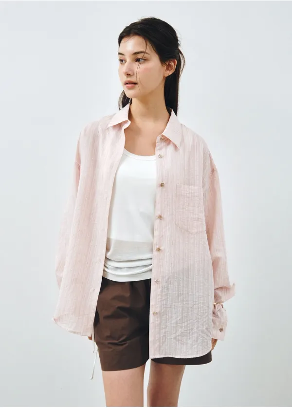 스트라이프 시스루 오버핏 셔츠 라이트핑크 MDSH019STLPINK