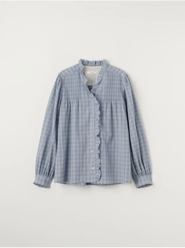 check pin-tuck blouse (soft blue)