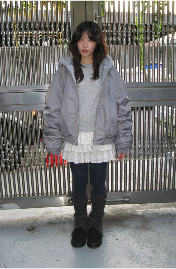 FUR HOODED REVERSIBLE MA-1 JUMPER GREY