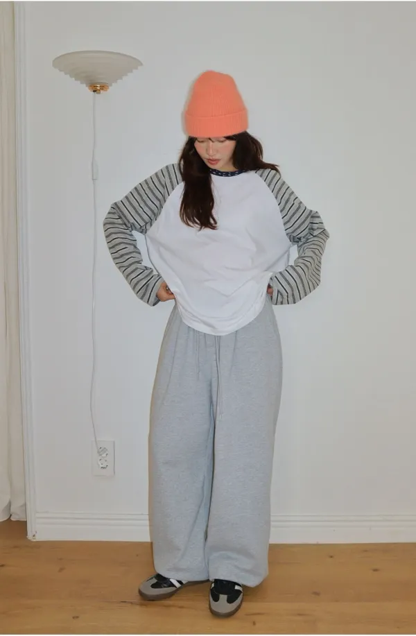 MIX PATTERN RAGLAN LONG SLEEVE GREY STRIPE