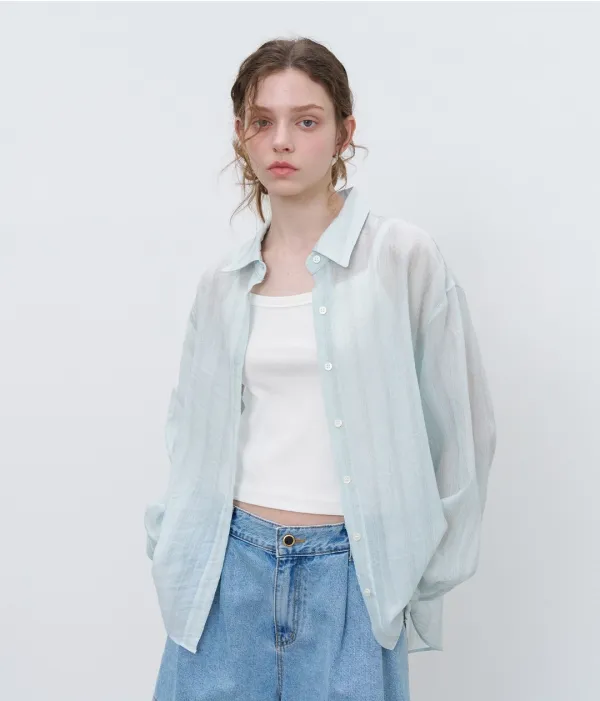 [7차:06/10 예약배송] Oversized airy stripe shirt [KNSS06SH04]_Sky blue