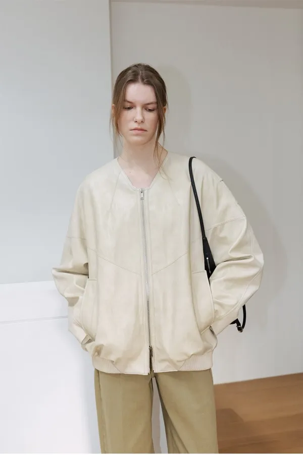V-neck Faux Leather Blouson Jacket SL6SM604-91