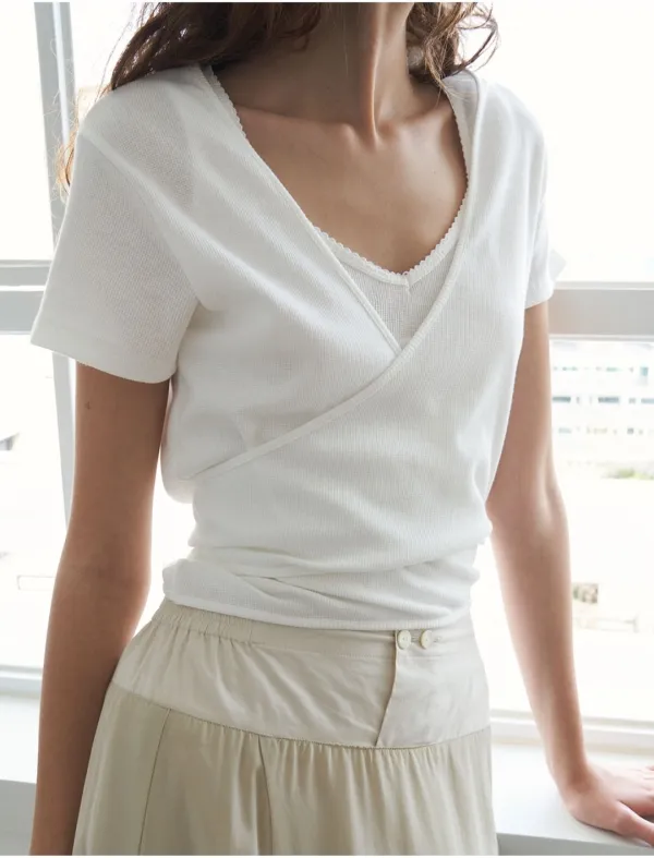 Wrap Detail T-Shirt(White)