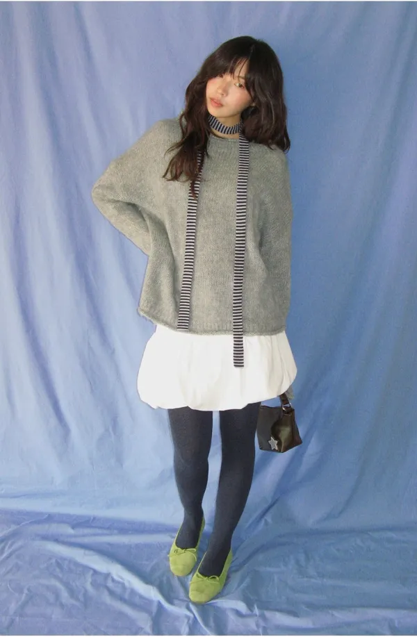 [11/2 순차배송] CUT OFF BELL SLEEVE KNIT GREY
