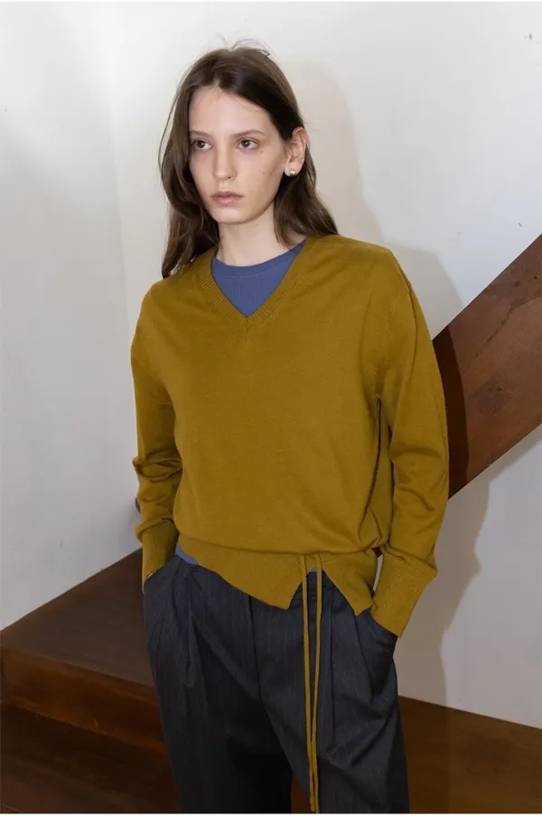 V-neck String Knit Pullover SK6SP652_3color