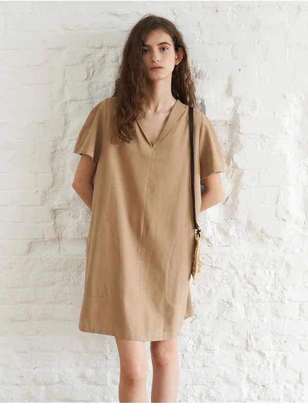 Puff Sleeve Collar Dress(Beige)