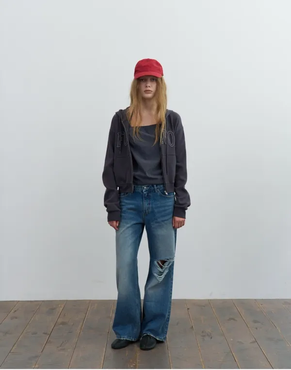 [2nd] Destroyed low denim pants