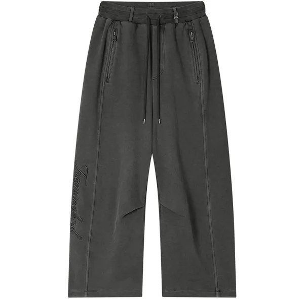 Embroidered Logo Curved Sweatpants [ Charcoal ]