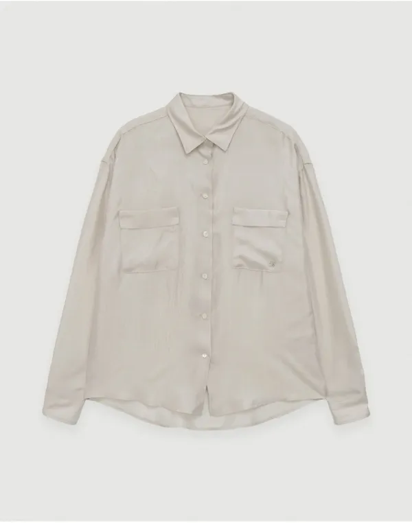 Stay satin shirts (scarf set) - ivory