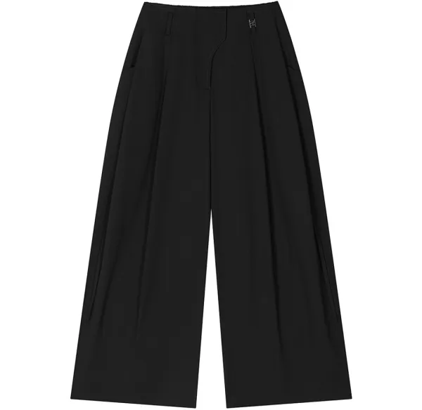 Side Strap Set-Up Wide Pants [ Black ]