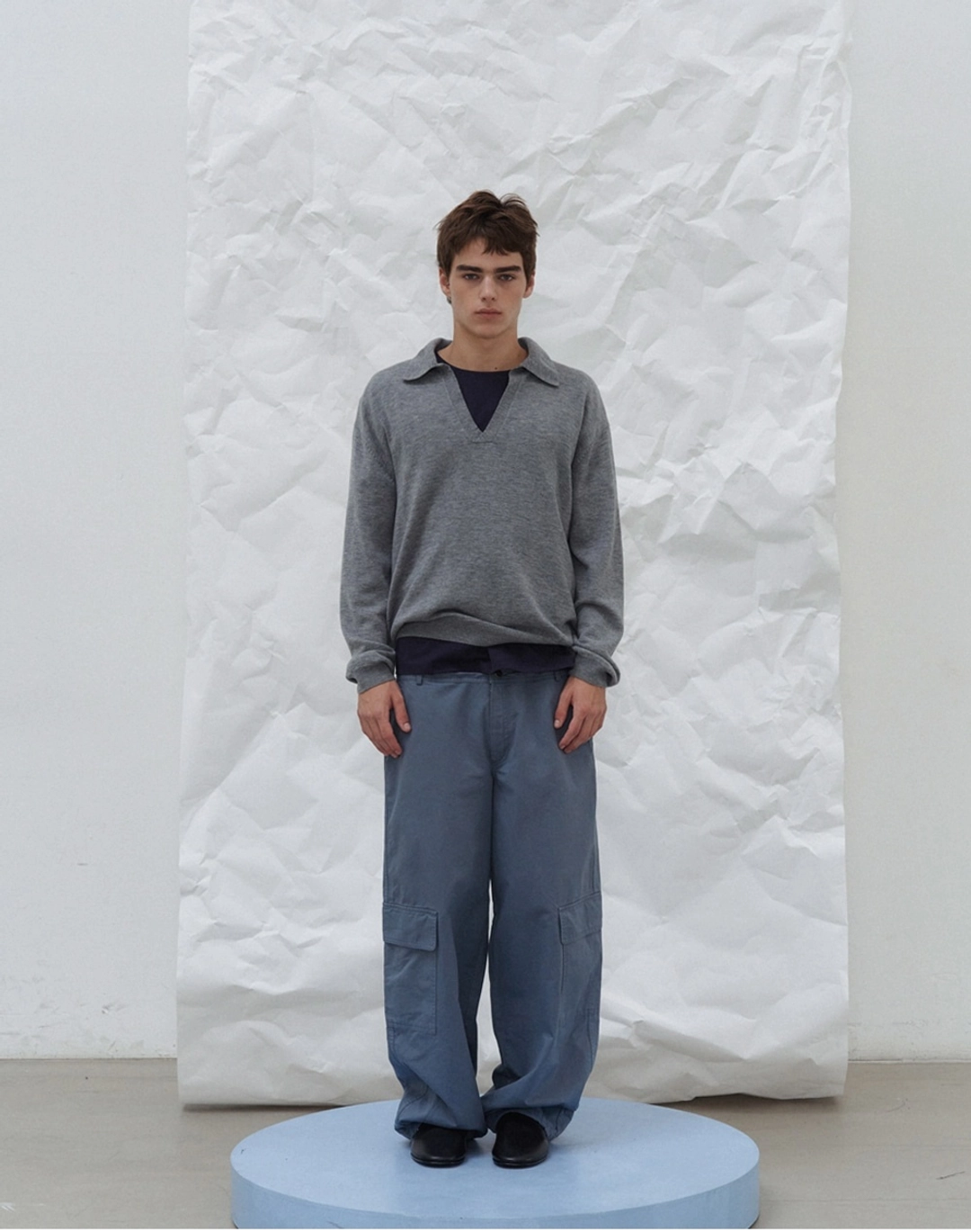 포에토 Wool polo knit - grey (MEN) 상품 이미지 1