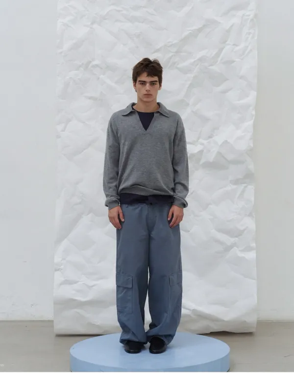 Wool polo knit - grey (MEN)