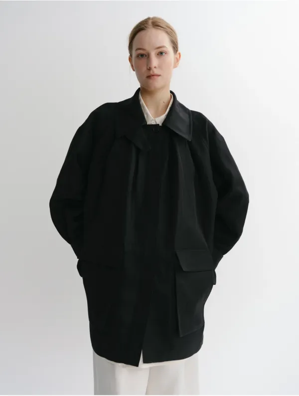 Linen Tuck Volume Jacket (Black)