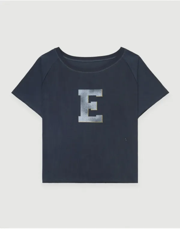 E letter washing off tee - vintage blue