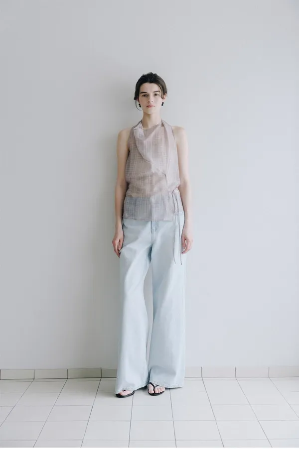 Check Sheer Draped Halter Top SW6MB752-98