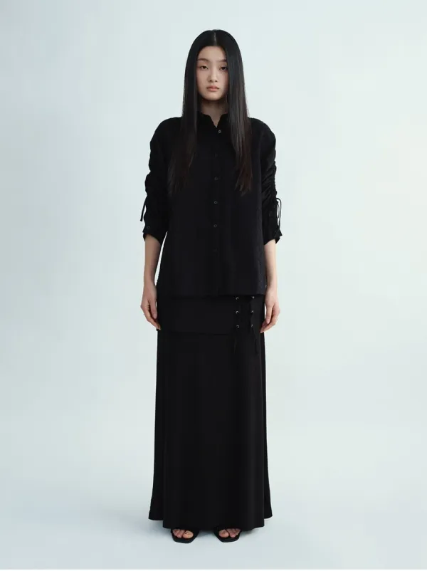 Textured Curved Strap Shirt [Black]