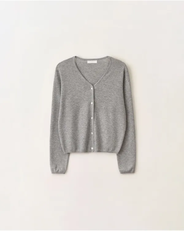 Basic V-neck knit cardigan_Gray