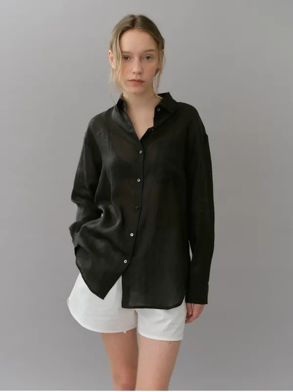 linen pocket shirt (black)