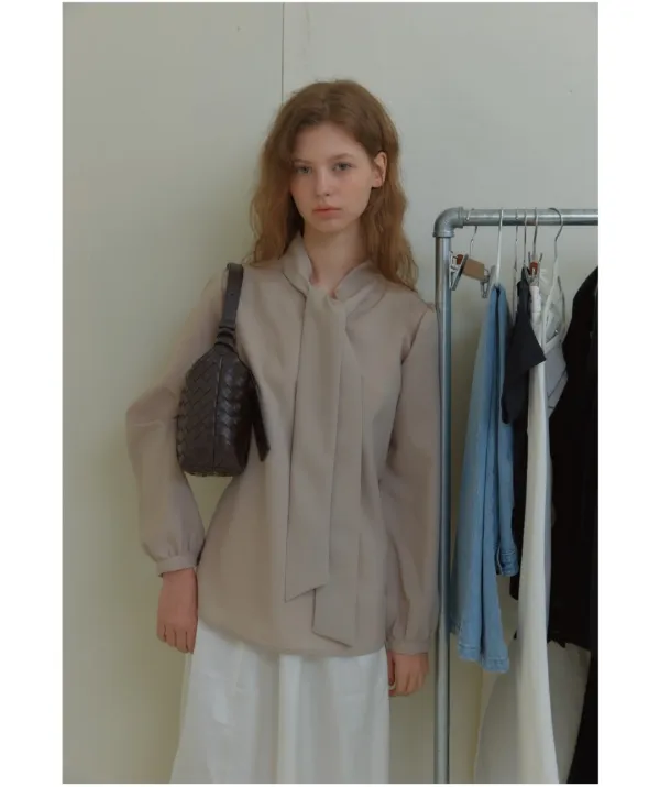 ANC RIBBON TIE BLOUSE_BEIGE