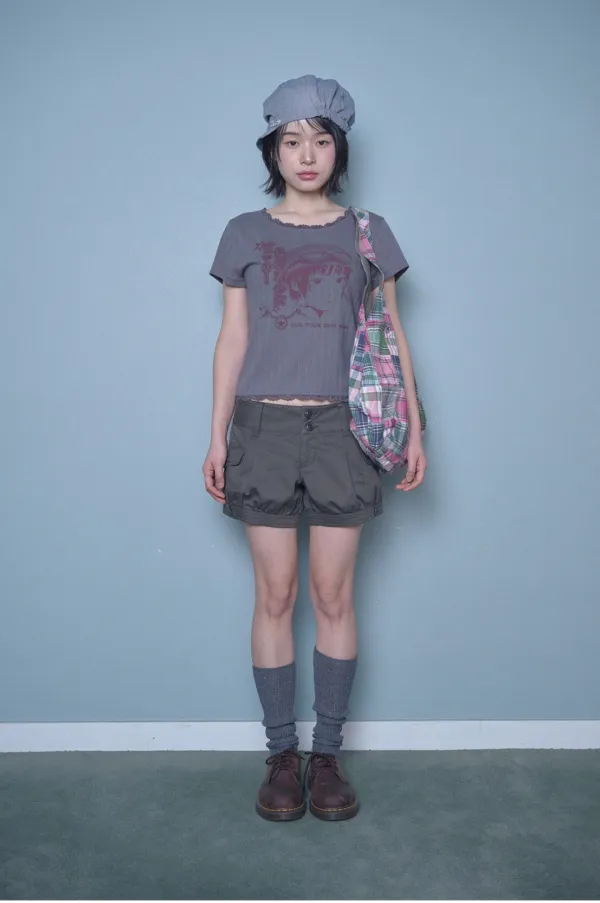[6월 4일 출고] Geek girl printed lace top (Charcoal)