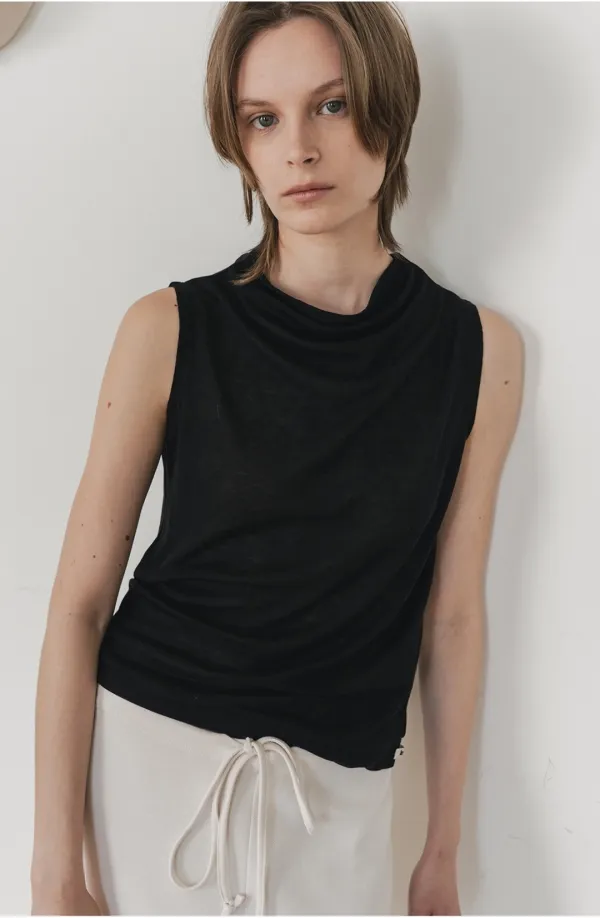 [26 Summer] Soft neck top - Black