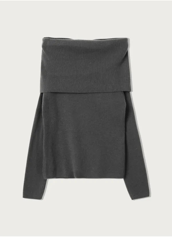 comos 1632 wool off-shoulder knit (steel gray)