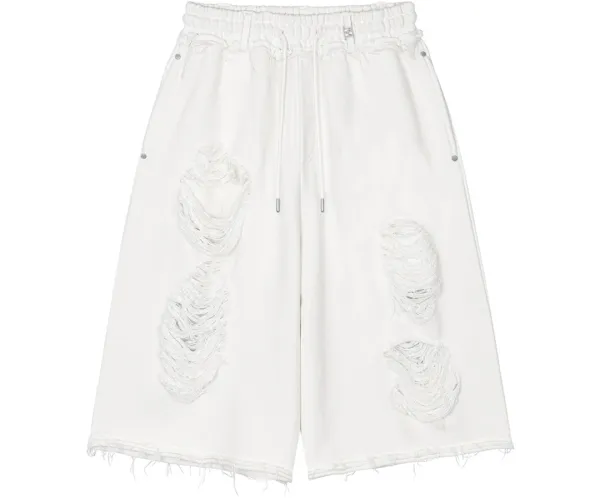 Scratch Damage Bermuda Sweat Pants [ White ]