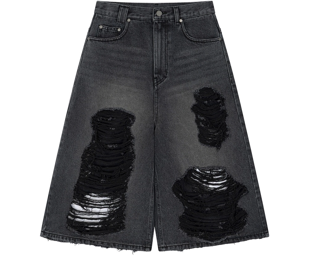트리밍버드 Scratch Damage Denim Shorts [ Black ] 상품 이미지 2