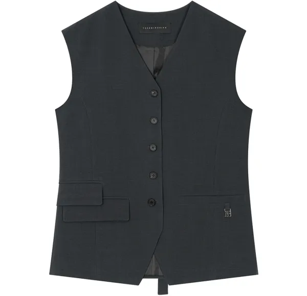 Minimal Button-Detail Set-Up Vest [ Charcoal ]