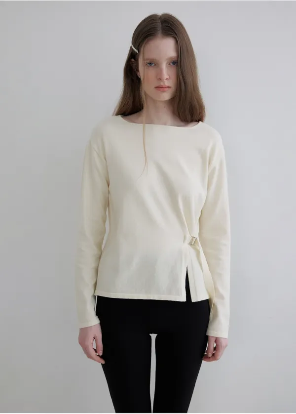 Waist belt longsleeve knit top [KNSS06KN03]_Butter