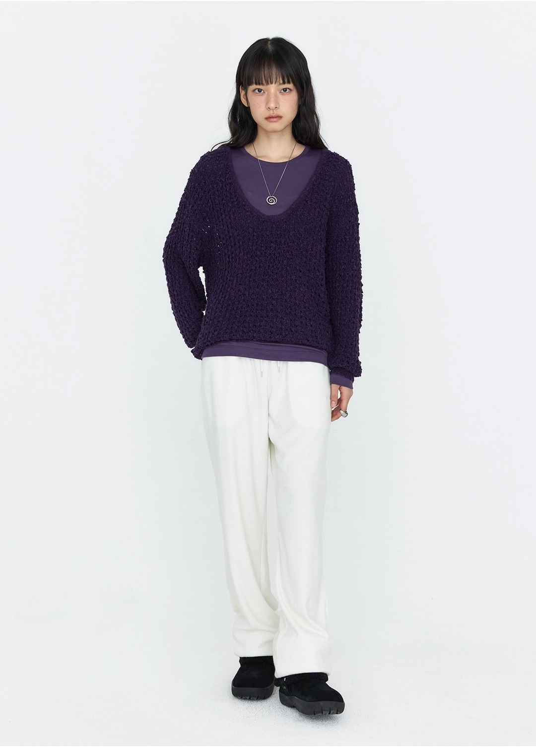 몽돌 U넥 오버핏 니트 탑 퍼플 MDKT131PURPLE 상품 이미지 1