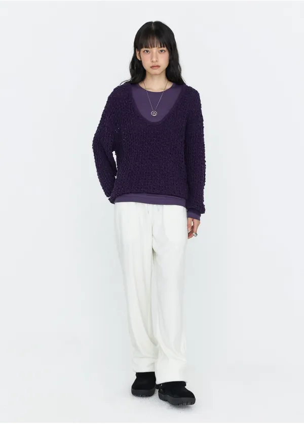 U넥 오버핏 니트 탑 퍼플 MDKT131PURPLE