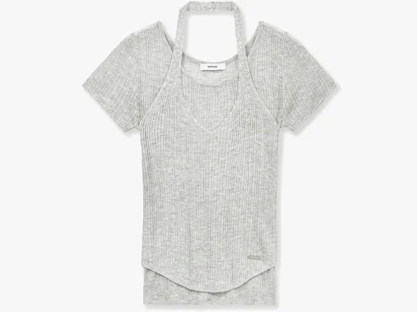 [SET] 골지 홀터넥 나시 & 반팔 니트 그레이 MDKT129GRAY