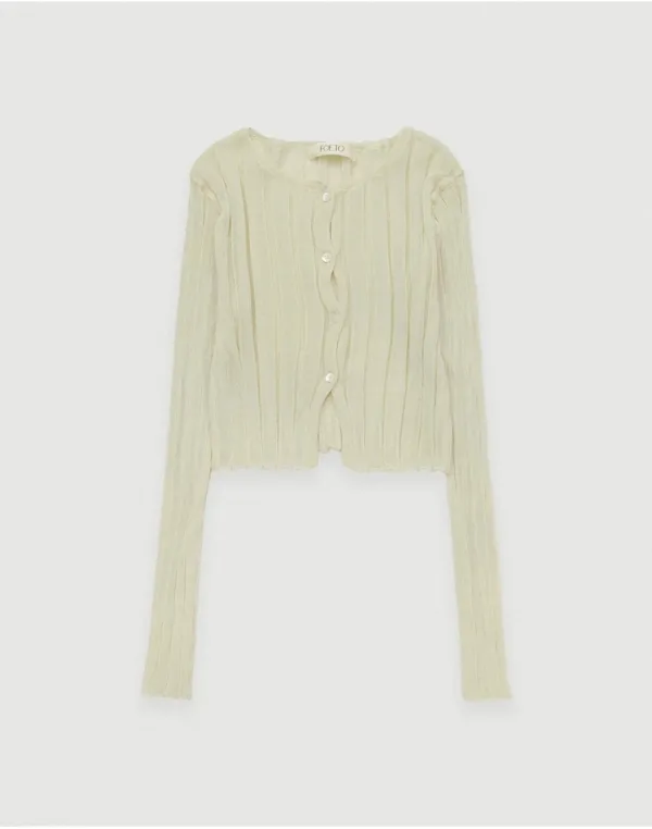 Pleats cardigan set - cream yellow