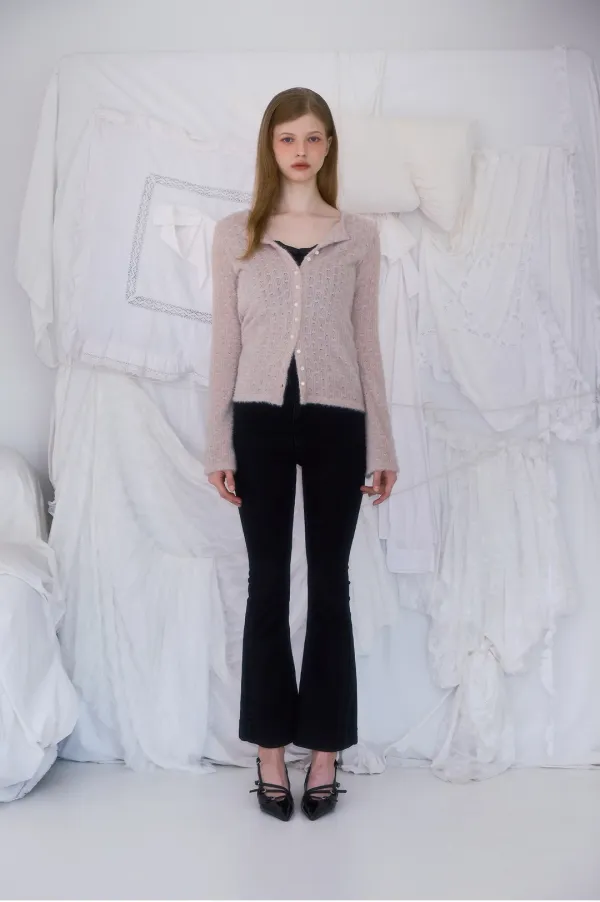 Hairy Slim Fur Cardigan [Light Beige]