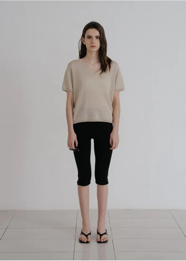 V-neck half paper knit [KNSS10KN05]_Beige