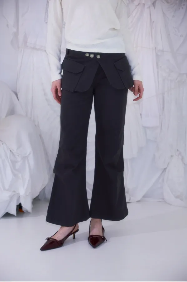 Skirt Layered Bootcut Pants [Charcoal]