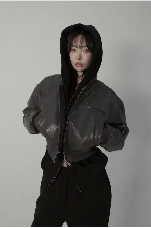 Crop Leather Bomber Jumper