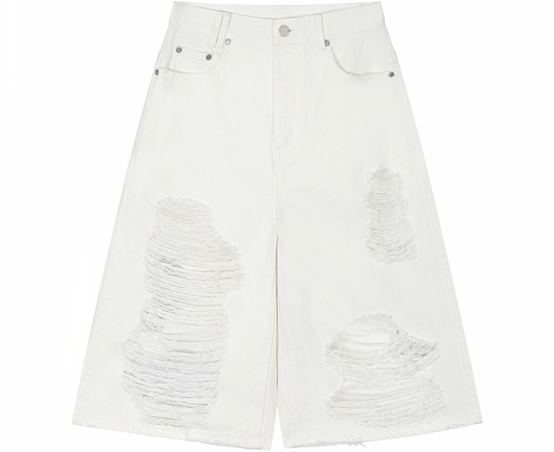 트리밍버드 Scratch Damage Denim Shorts [ White ] 상품 이미지 2