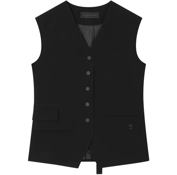 Minimal Button-Detail Set-Up Vest [ Black ]