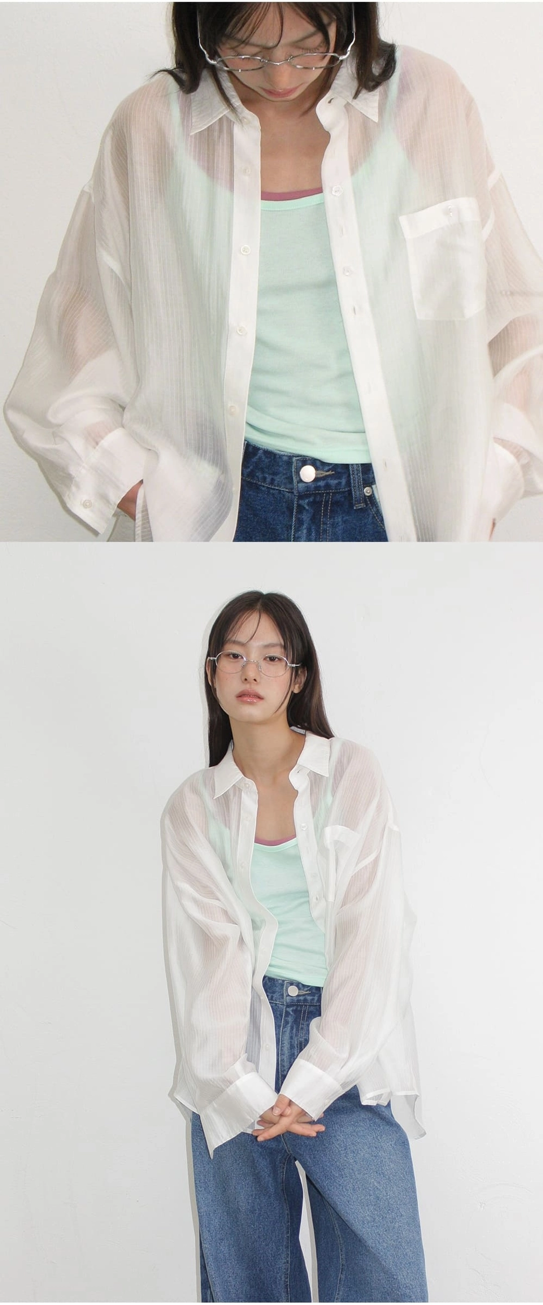 론론 SHEER BUTTON POCKET OVERSIZED SHIRT WHITE 상품 이미지 2