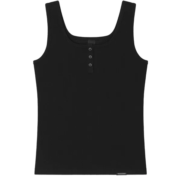 Essential Buttoned Ribbed Tank Top [ Black ]
