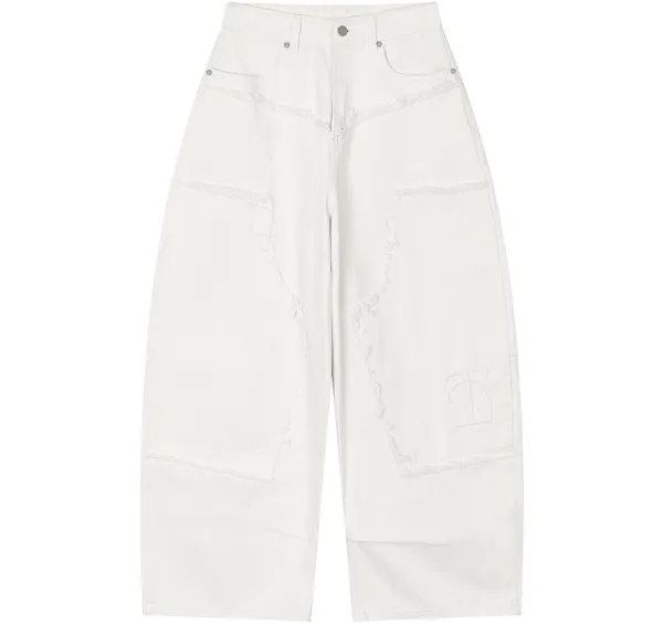 Double-Knee Balloon-Fit Denim Pants [ White ]