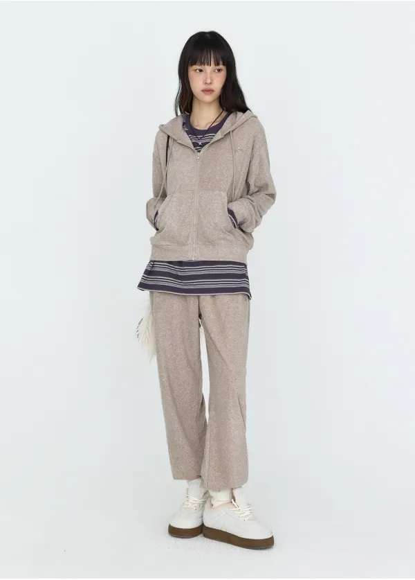 소프트 에센셜 후드 집업 라이트브라운 MDTS104LBROWN
